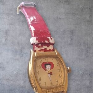 Vintage Betty Boop Gold Watch with Red Strap WORN NEEDS BATTERY